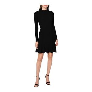 Nicole Miller Black Rib Knit Long Sleeve Flounce Dress Size Medium‎ Bodycon